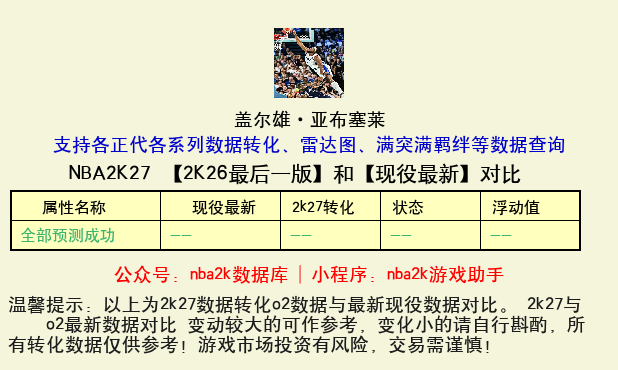 盖尔雄·亚布塞莱 转化 OL2 属性对比图